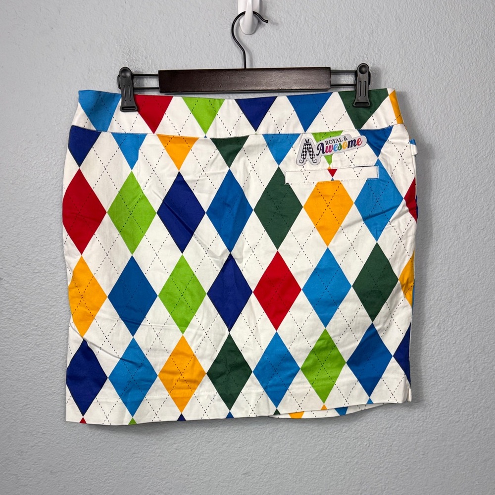 Multicolor Argyle Print Women’s Skirt - White Background - Picture 3 of 6